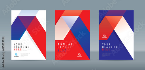 Modern folding ribbon theme book cover template in white, red, blue color. A4 size book cover template for annual report, magazine, booklet, proposal, portfolio, brochure, poster