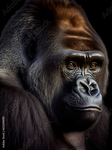 Close up of a gorilla face isolated on black background