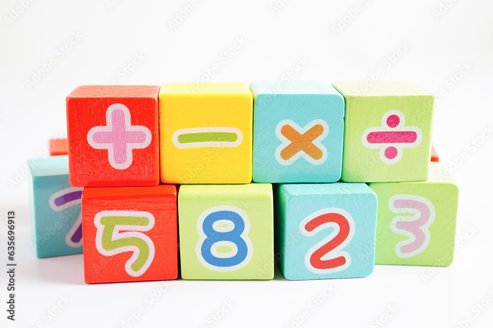Number wood block cubes for learning Mathematic, education math concept. Number wood block cubes for learning Mathematic, education math concept.