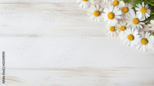 Aromatic Chamomile Herbs Photorealistic Horizontal Background. Healthy Vegetarian Diet. Ai Generated Backdrop with Copyspace. Aromatic Chamomile Herbs. © Vector Juice