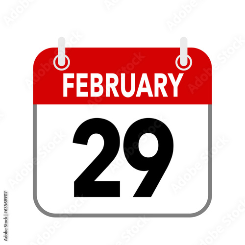 29 February, calendar date icon on white background.