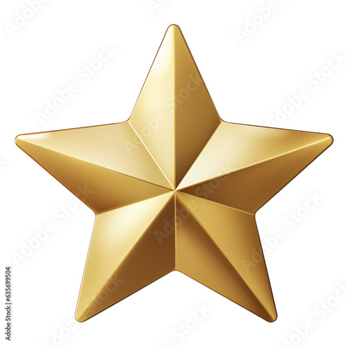 Glossy five-pointed golden star isolated on transparent background