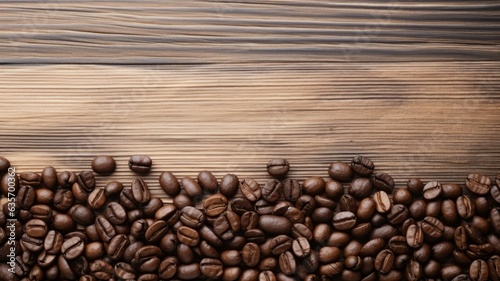 Roasted Coffee Beans Photorealistic Horizontal Background. Refreshing Warming Beverage. Ai Generated Backdrop with Copyspace. Tasty Aromatic Coffee Beans.
