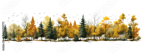 fall forest tree line isolated on transparent background