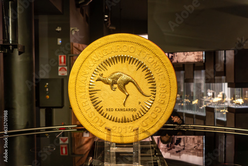 The Australian Kangaroo One Tonne Gold Coin - the biggest, heaviest and most valuable gold bullion coin in the world. Perth Mint, Western Australia.