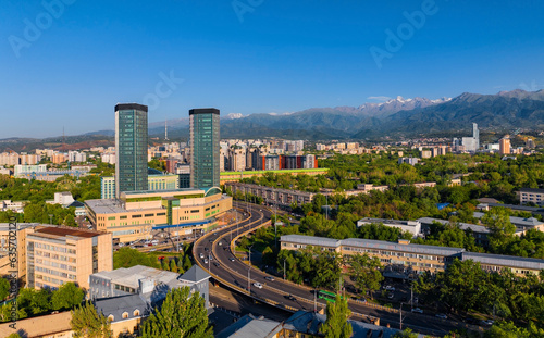 Aerial view of the largest Kazakh city of Almaty on a summer day