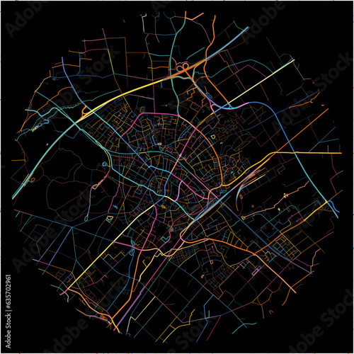 Colorful Map of Dulmen, North Rhine-Westphalia with all major and minor roads.