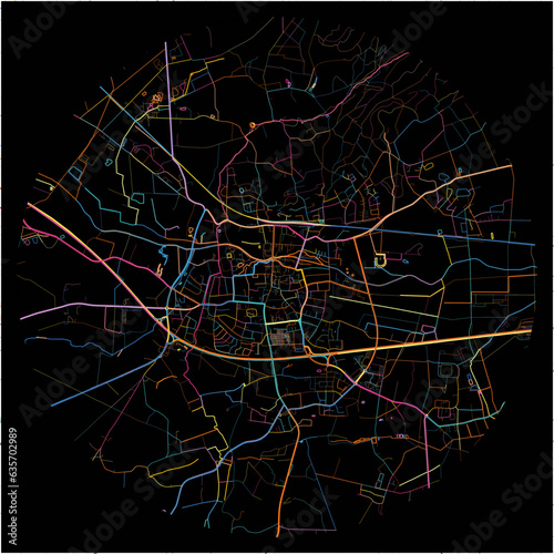 Colorful Map of Melle, Lower Saxony with all major and minor roads.