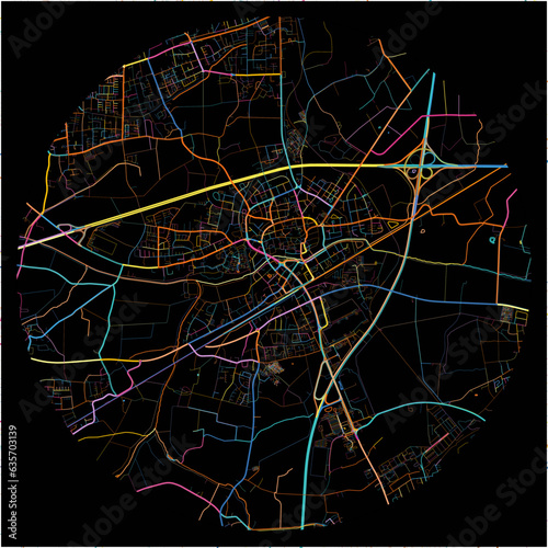 Colorful Map of Kamen, North Rhine-Westphalia with all major and minor roads.