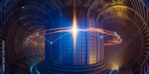 Photos nuclear fusion reactor tokamak concept background, 3d rendering