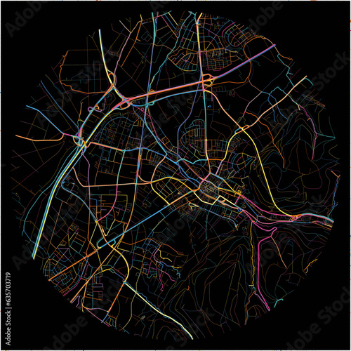 Colorful Map of Ettlingen, Baden-Wuerttemberg with all major and minor roads.