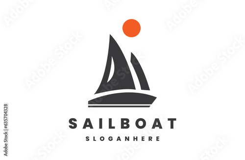 Sailboat dhow boat ship on Sea Ocean Wave . for Sailing Travel Transport logo design