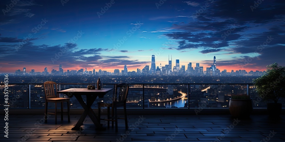 Evening Rooftop City View