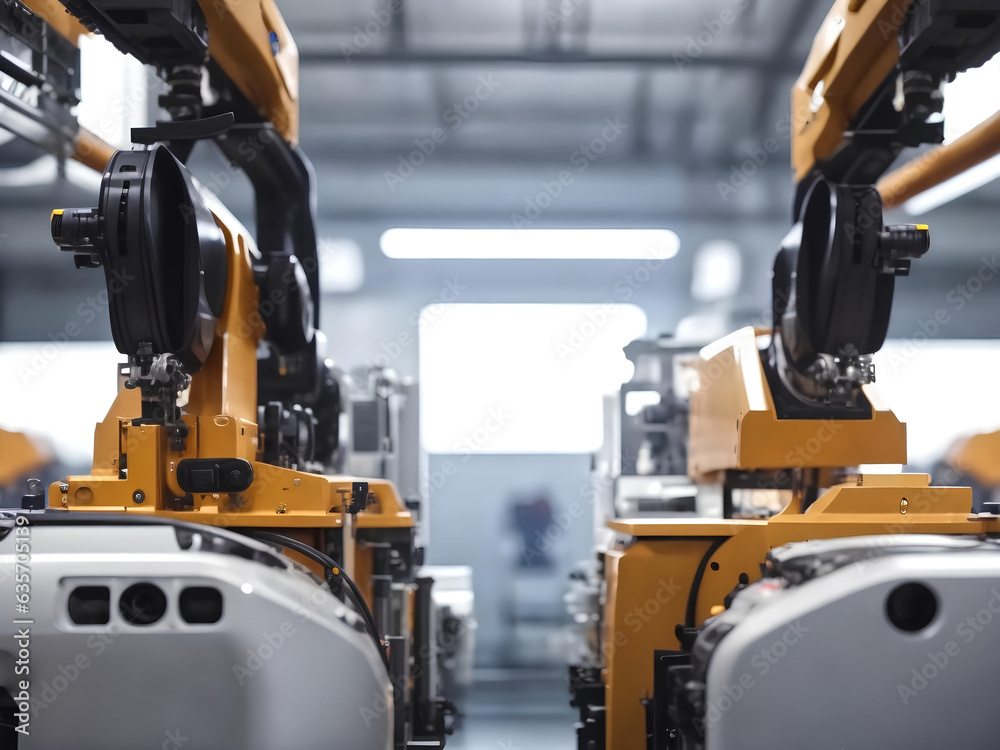 Factory, car manufacturing, innovative robotic welding line. ai generated Factory, car manufacturing, innovative robotic welding line. ai generated