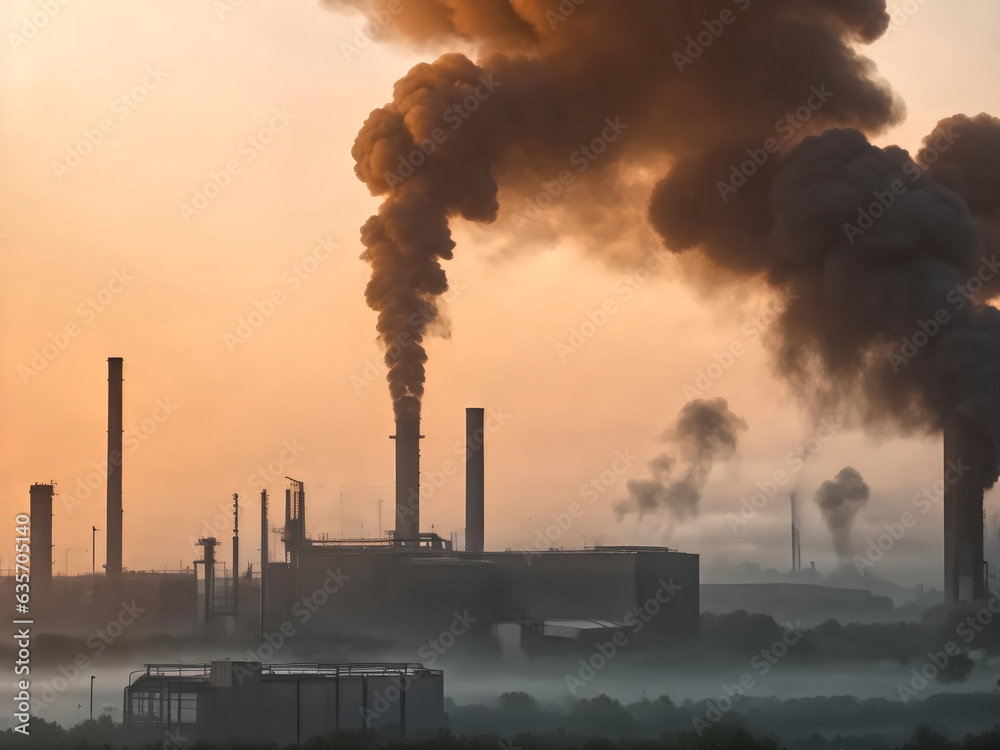industrial metal factory dawn smoke smoke smoke emission bad ecology aerial photography​