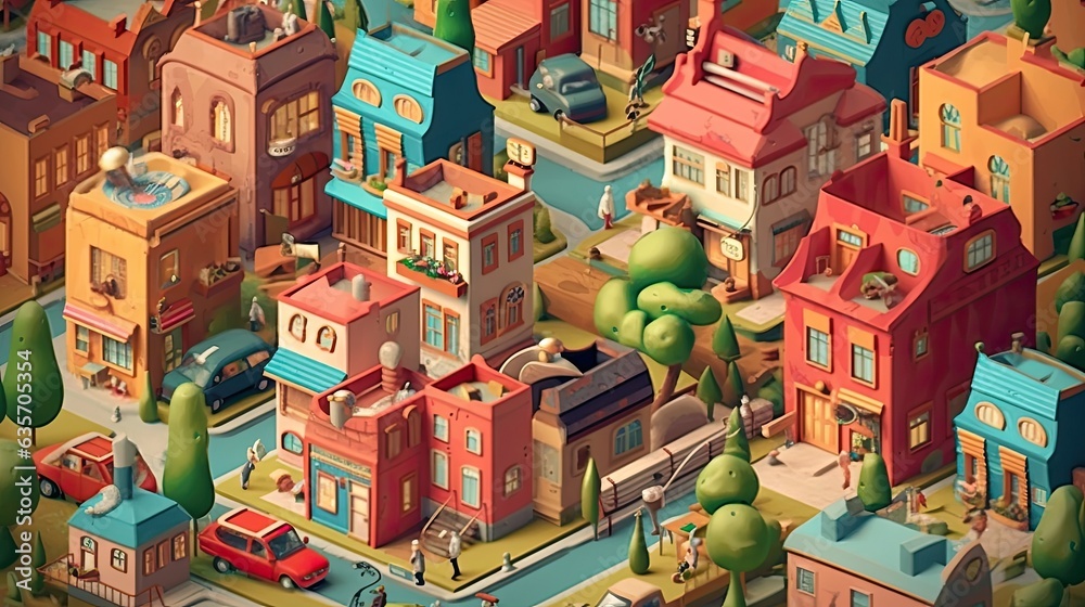isometric illustration of house city full background 