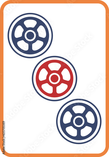 カラー麻雀牌単品アイコン　三筒