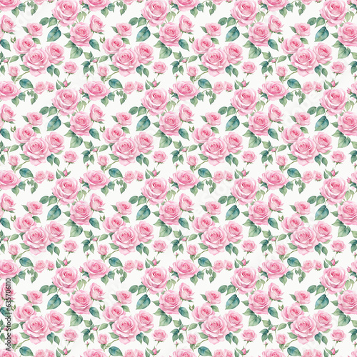 Watercolor Pink Roses Seamless Pattern