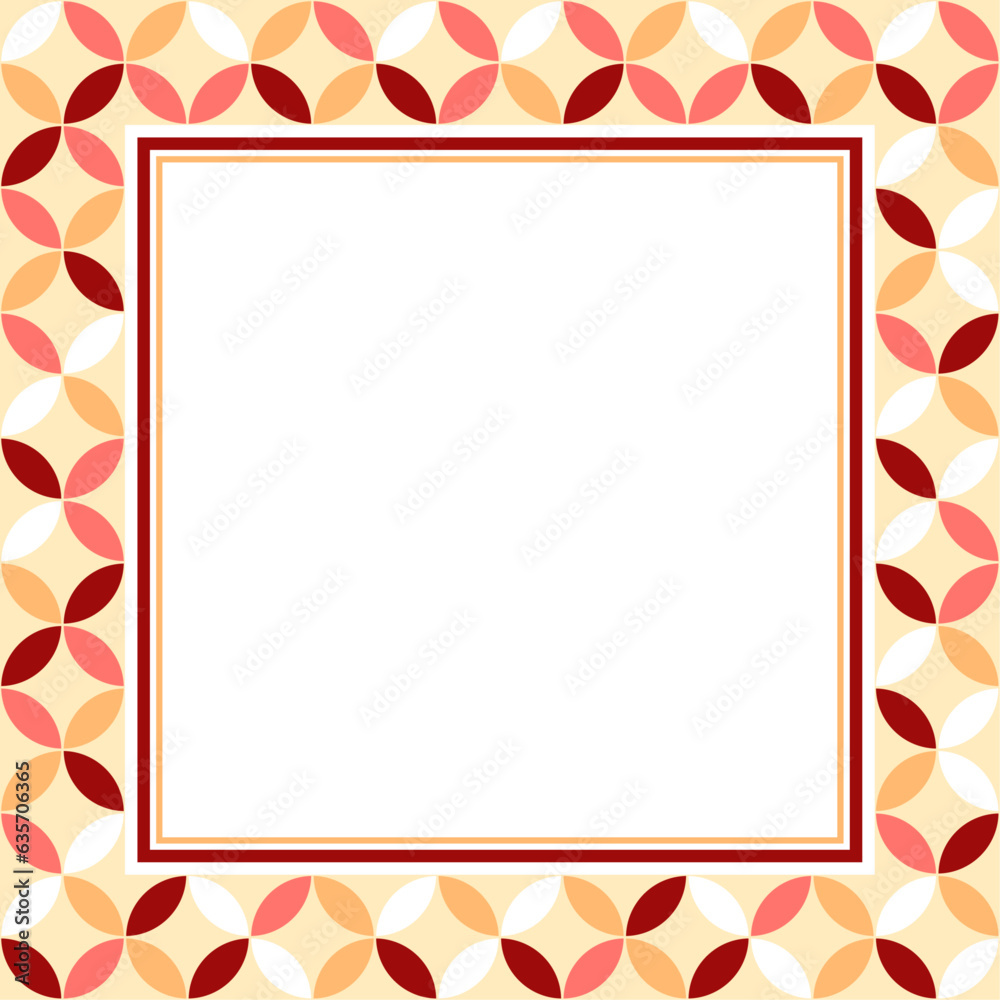 Vector frame with copy space. Geometric beige ornament on white background. White paper sheet in bauhaus square frame.
