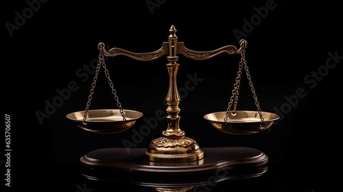 Golden scale of justice with dark background 