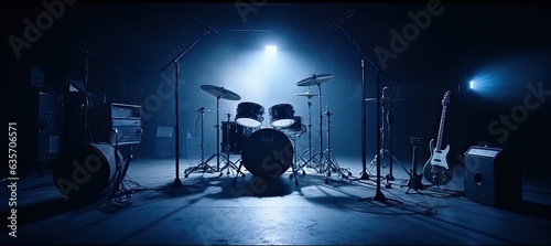 music drum set with spot light background  photo