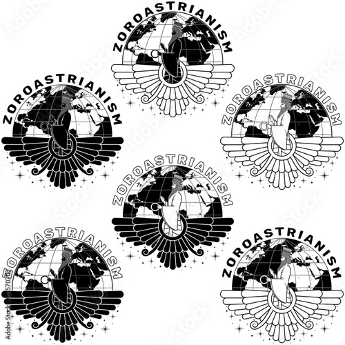 Faravahar symbol with planet earth