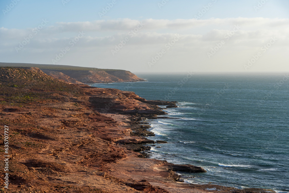 Red Bluff Lookout: view of the rugged cliffs on the coastline of Kalbarri National Park, Western Australia.