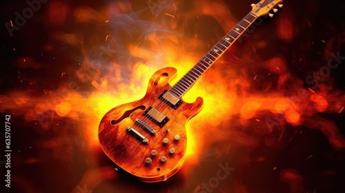 electric guitar on fire background 
