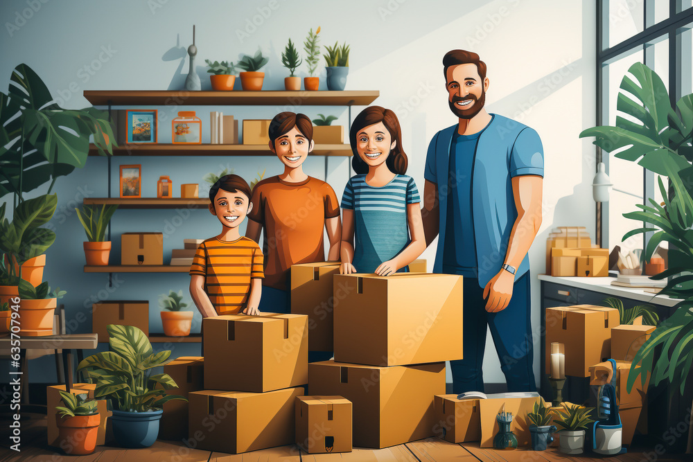 A couple unpacking furniture and opening boxes in their new home after moving. Generative AI A couple unpacking furniture and opening boxes in their new home after moving. Generative AI