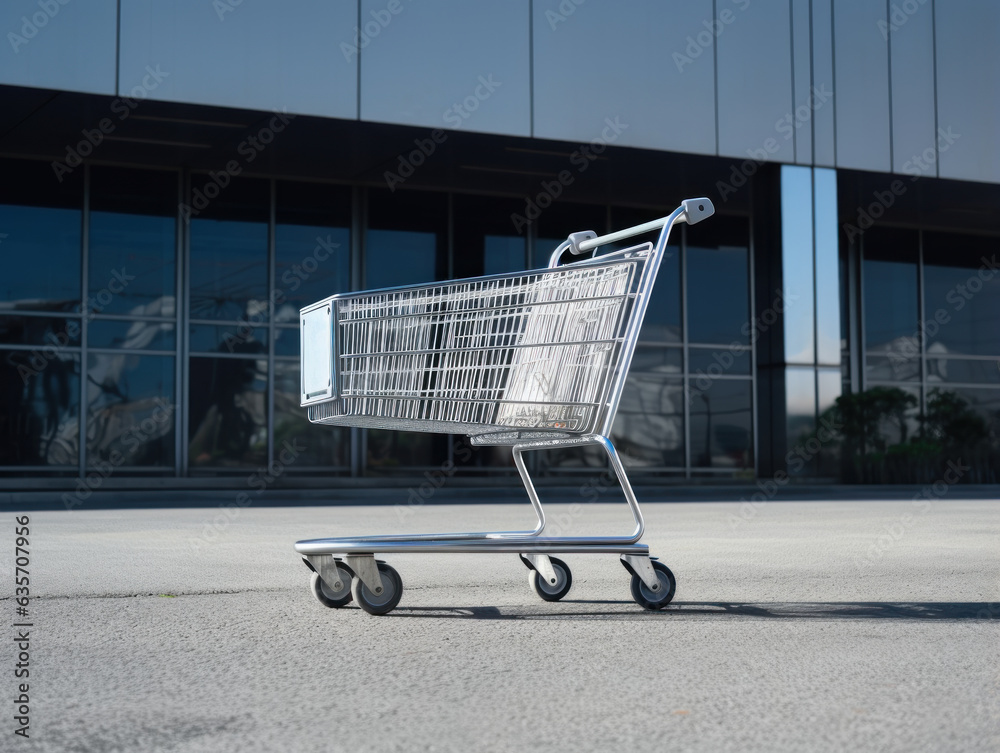 Steel Shopping Cart in supermarket parking lot. Steel Shopping Cart in supermarket parking lot.