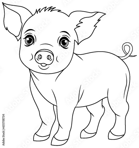 Cute pig cartoon isolated doodle outline