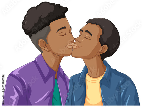 Gay couple cartoon kissing