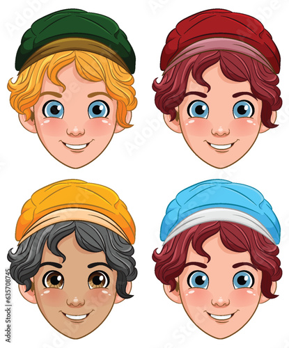 Male teen cartoon wearing hat