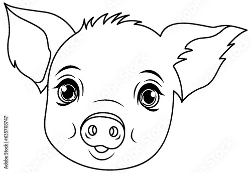 Cute pig cartoon isolated doodle outline