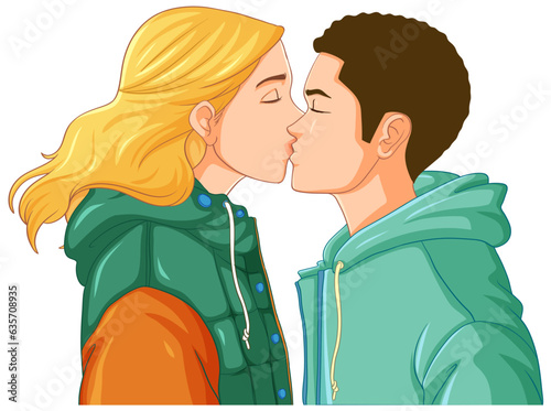 Youth couple are kissing isolated