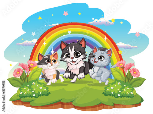 Three cat running in nature