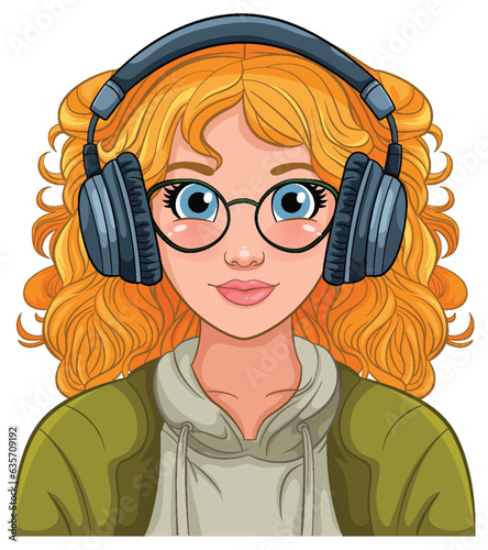 Woman portrait wearing headset listening to music