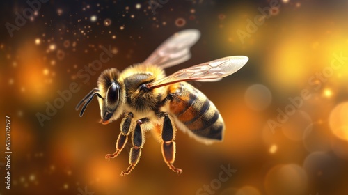Closeup of bee flying blur background  © kimly