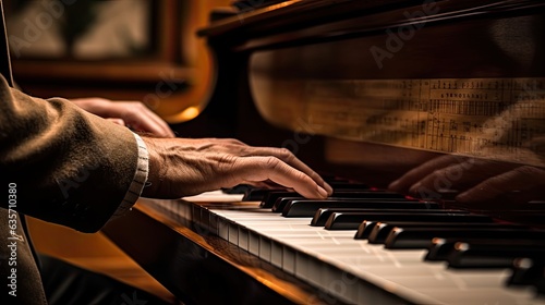 Photographie closeup of hands of playing the piano