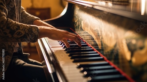 closeup of hands of playing the piano