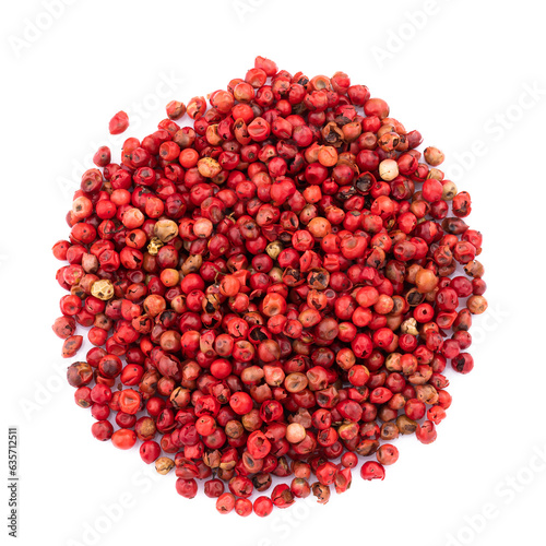 Pink peppercorns seeds isolated on a transparent background.