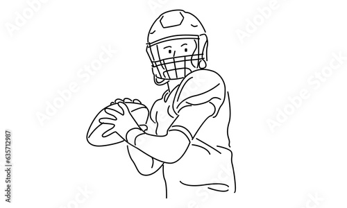 line art of American football player holding a ball