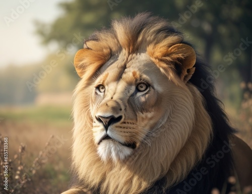 Illustration The lion king is sleeping in the grass.generative AI