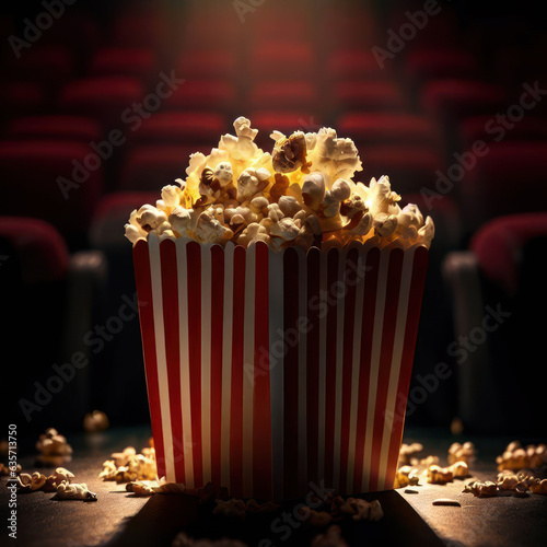Illustration Popcorn located inside a movie theater.generative AI