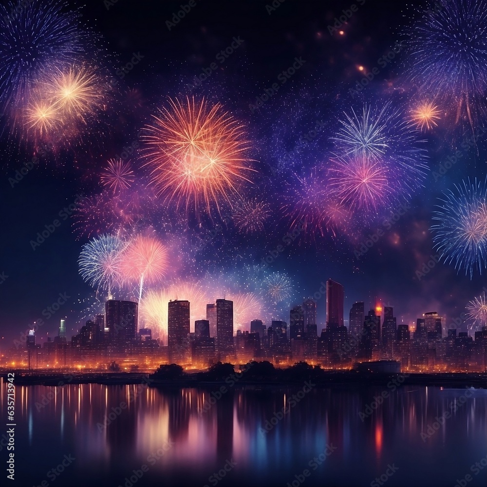 Fototapeta premium Fireworks over the city,celebrating new year season