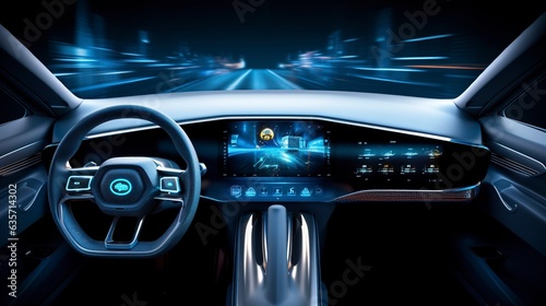 A futuristic modern electric car dashboard, interior, digital technology background  © Mohsin