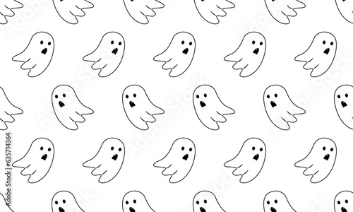White ghost seamless pattern isolated on white background. Vector Halloween Illustration.