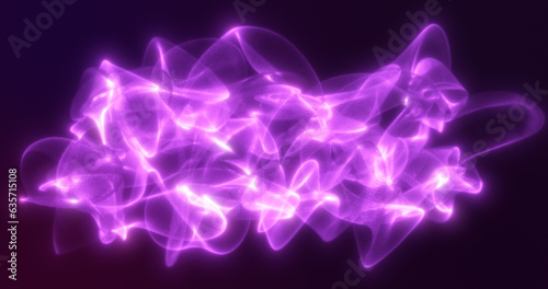 Abstract purple energy waves from futuristic hi-tech mesh particles glowing background