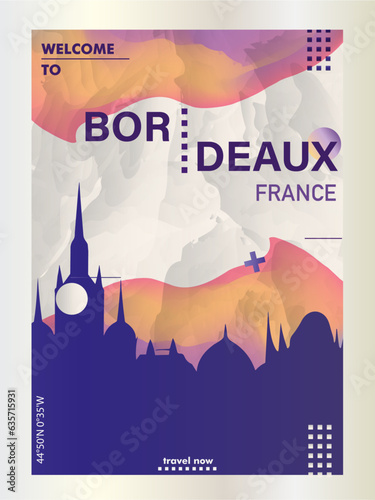 France Bordeaux city poster with abstract shapes of skyline, cityscape, landmarks and attractions. Gironde department travel vector illustration for brochure, website, page, business presentation