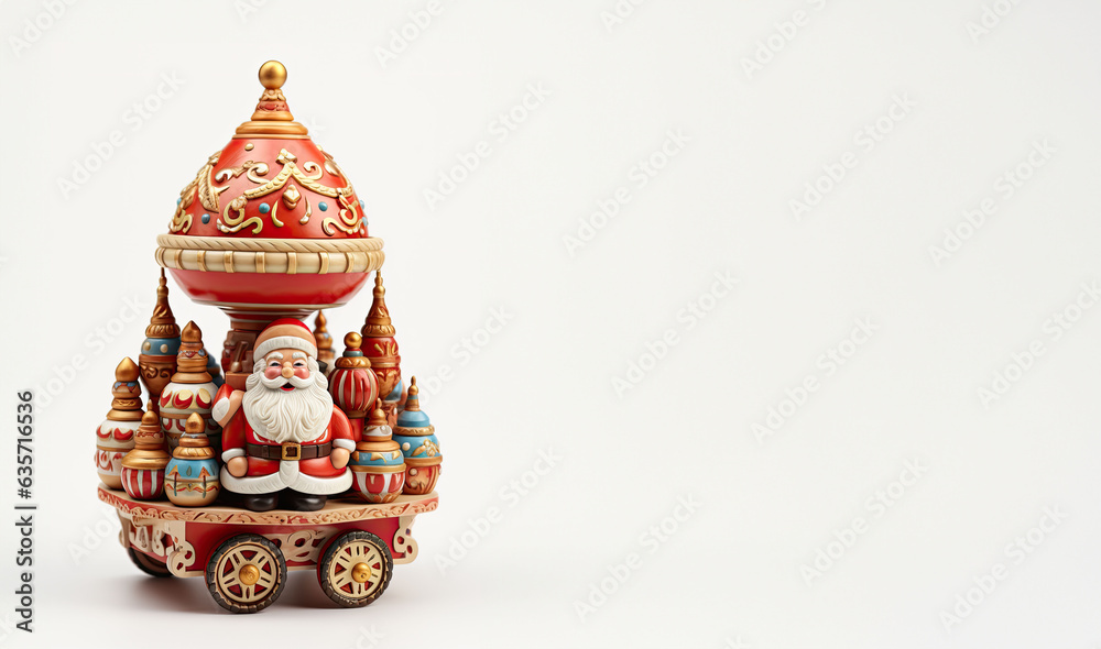 Intricately designed Christmas carousel with Santa and reindeers, showcasing detailed craftsmanship on a white background.
